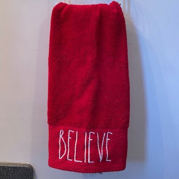 RAE DUNN Believe Red Cotton Hand Towel - Picture 2 of 12